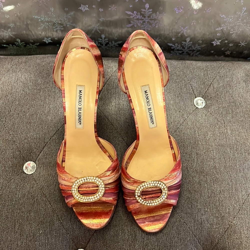 Manolo Blahnik Multicolor Striped Heels